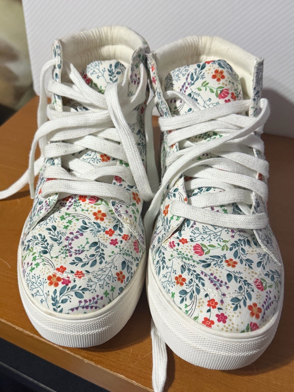 White Floral High-Top Sneakers - Multicolor Floral Print